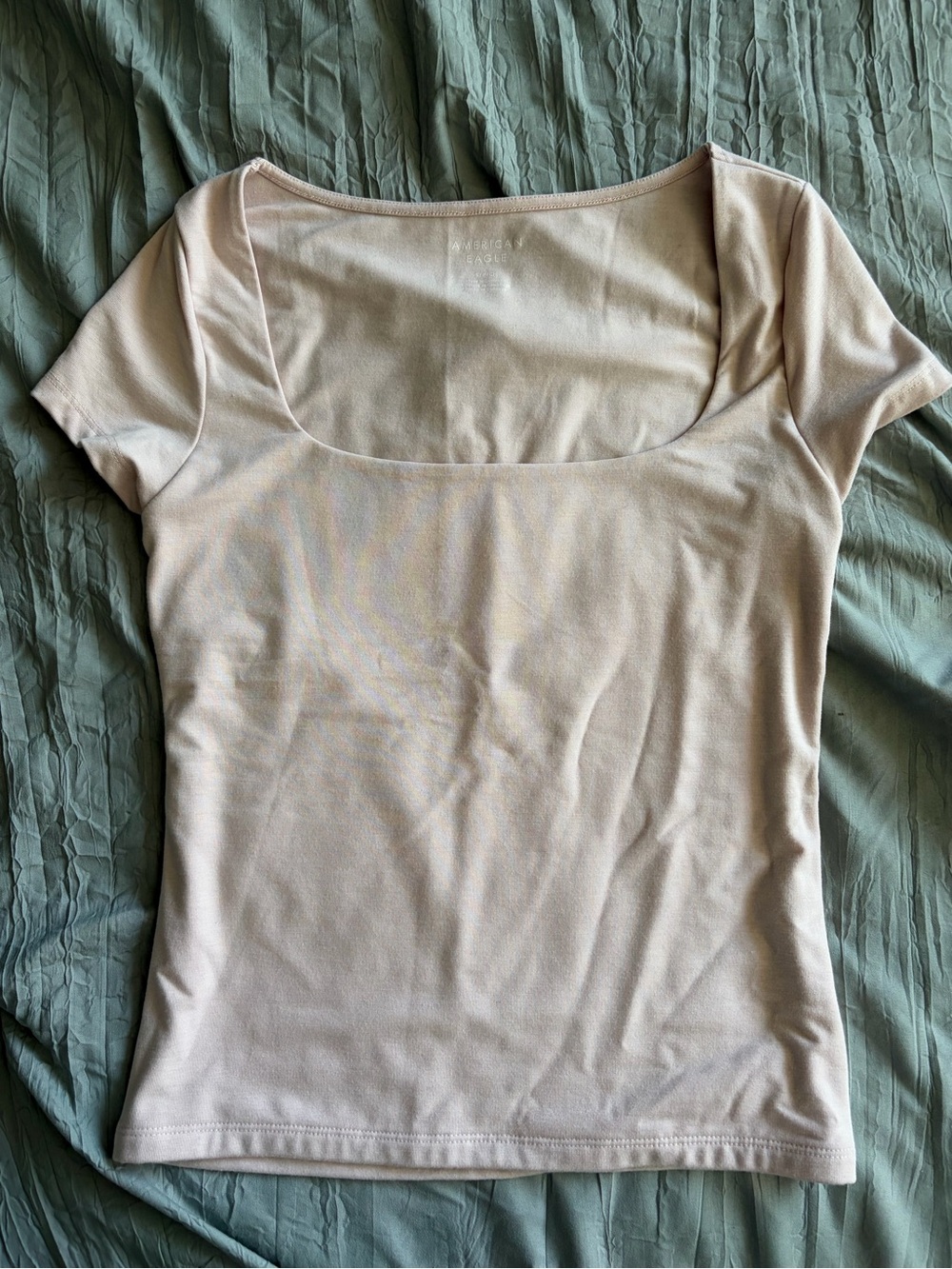 American Eagle Scoop Neck Short Sleeve Top - Light Beige